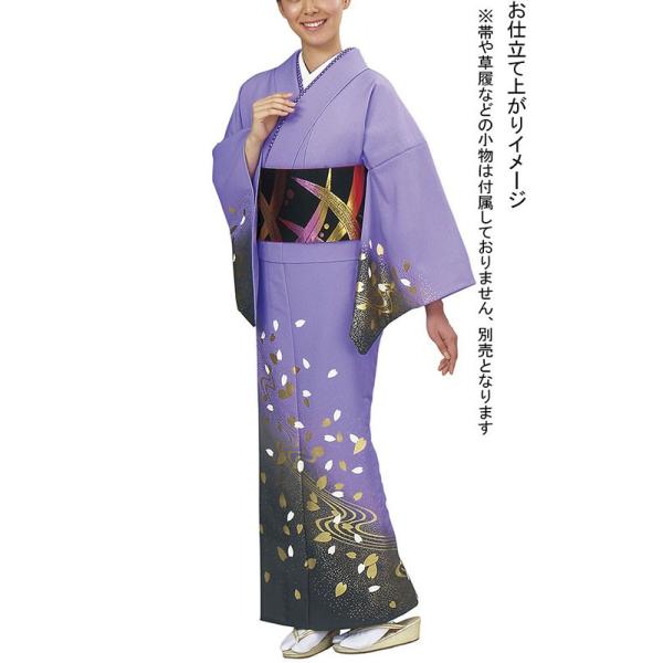訪問着 着物 反物 女性 男性 踊り 絵羽 藤色 こげ茶 桜 流水 洗える