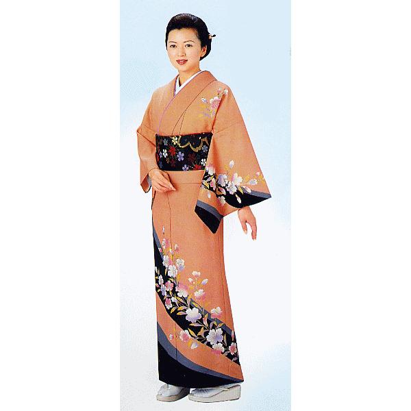 訪問着 女性 踊り 絵羽 洗える着物 納期35日 杏色 撫子 : カメヤ