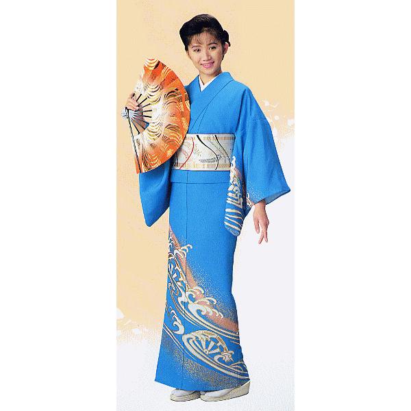 流水に花いかだ模様特注裾引き着物袷踊り衣裳