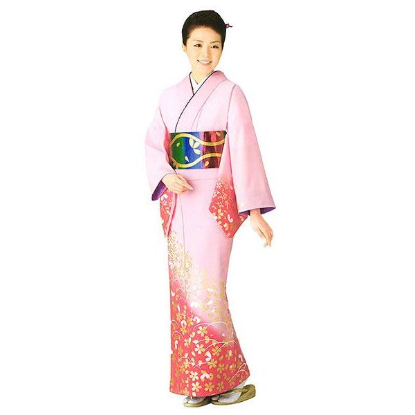 訪問着 女性 プレタ 踊り 絵羽 洗える着物 ピンク 桜花 露芝
