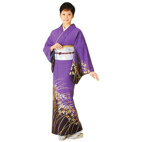 訪問着 女性 プレタ 踊り 絵羽 洗える着物 アヤメ色 萩 : カメヤ