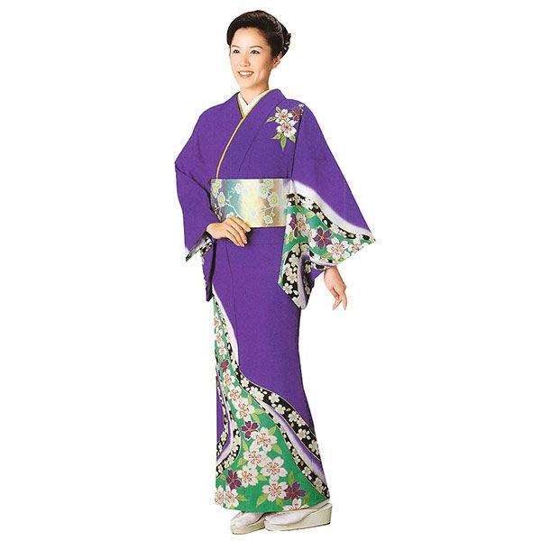 訪問着 女性 プレタ 踊り 絵羽 洗える着物 菫色 葉桜 : カメヤ