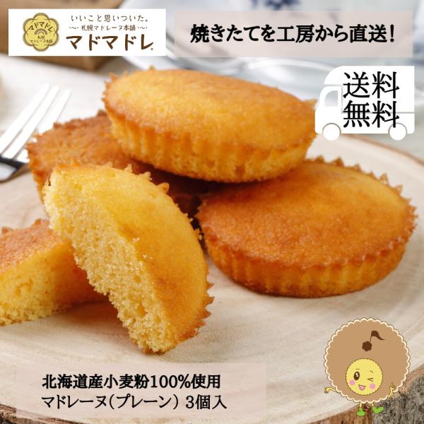 【ありがとうございました】 送料無料 1000円ポッキリ 北海道産小麦100％使用 プレーンマドレーヌ 3個入 厳選素材の豊かな風味 焼き菓子 スイーツ 工房直送