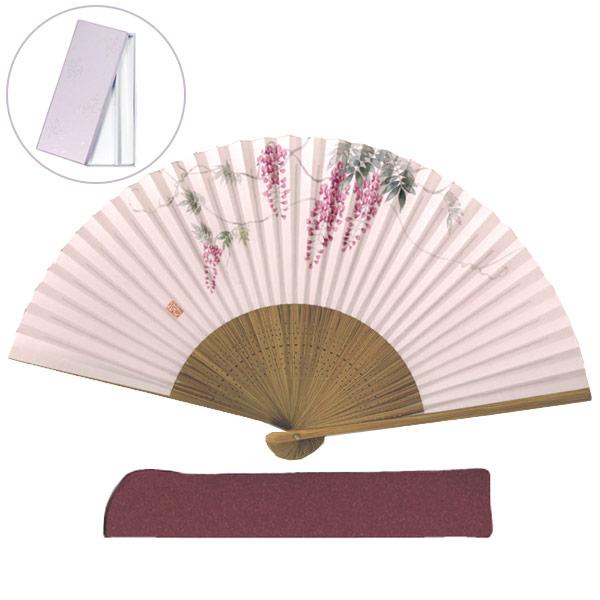 マツヨシ 1151 唐木 紙扇子 婦人「藤(差し袋[6060-8]セット)」箱入り 扇子 19.5cm メーカー取寄品