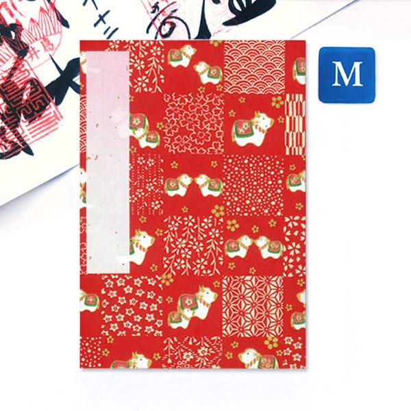 御朱印帳 和柄市松(うし) 赤 Mサイズ 11×16(cm) かみもん謹製 ご朱印帖 御朱印帖 御集印帳 納経帳 蛇腹タイプ 丑 ウシ 牛 和柄 桜 花柄 かわいい アコーデ