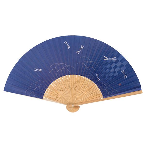 伏見上野旭昇堂 uen-5702 紙扇子 白竹中彫「紺地 トンボ」紳士用 香り付 7.5寸15間 約22.5cm メーカー取寄せ品 扇子 香り 和風 上品 プレゼント ギフト【伏見上野旭昇堂 紙扇子 白竹中彫「紺地 トンボ」】京都製扇面紙と...