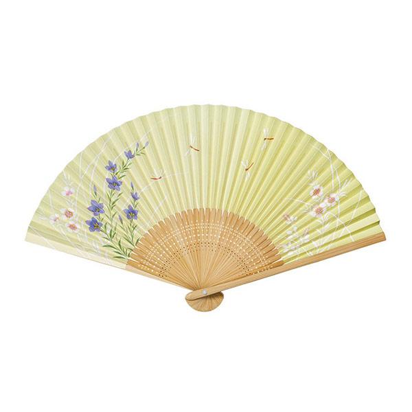 子安刻 竹？骨彫刻 扇子A 要破損 画家不明 舒蓮記監製？ 中国 伏見上野旭昇堂 uen-5732 紙扇子 白竹中彫「秋草トンボ」婦人用 香り付