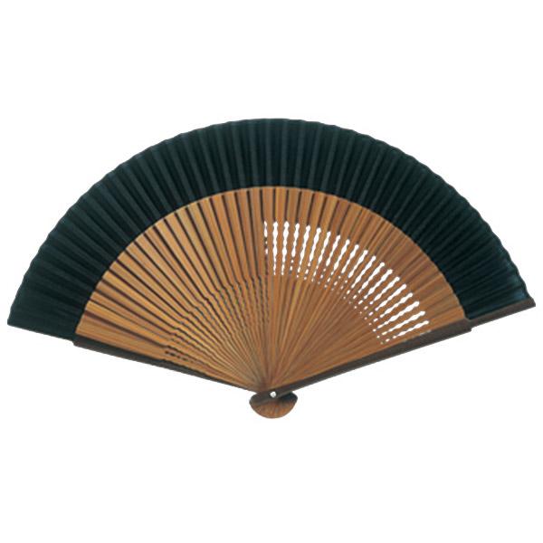 伏見上野旭昇堂 uen-5841 絹貼扇子 親ラメ塗 唐木 大短地「黒」7.3寸42