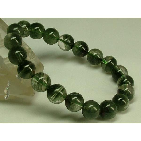 緑幽霊水晶１０ｍｍ玉ブレスレット :midori-10mm-bres:龍香堂ストア