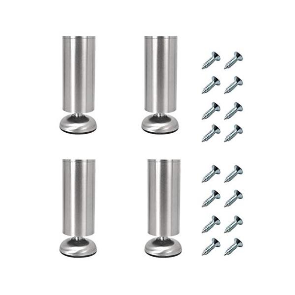 NUZAMAS 18cm x 5cm調節可能家具4脚のセット脚はステンレス製で、頑丈なステンレス製カバー 3.5mm 、厚めのベース、ボルトで構成されています。最高の品質と製造により、各脚は最大100KGの重量を保持できます。16mmまで調...
