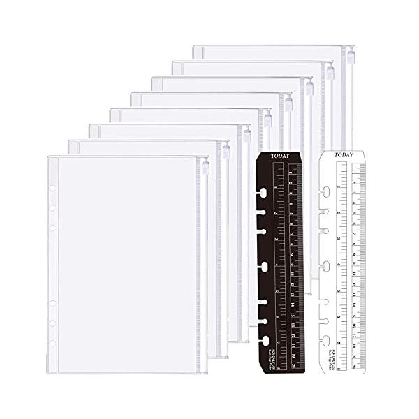 システム手帳リフィル ファスナーポケット LOORIPRO A5クリアポケット8枚 セット しおり定規 2枚付き 6穴システム手帳用