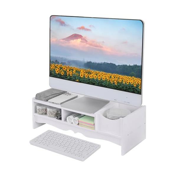 VECELO モニター台 モニタースタンド 幅48*奥行20*高さ15cm 仕切り型 省スペース 机上台 滑り止め 高さ調節可 プリンタ台 キーボード マウス収納 卓上収納 文具