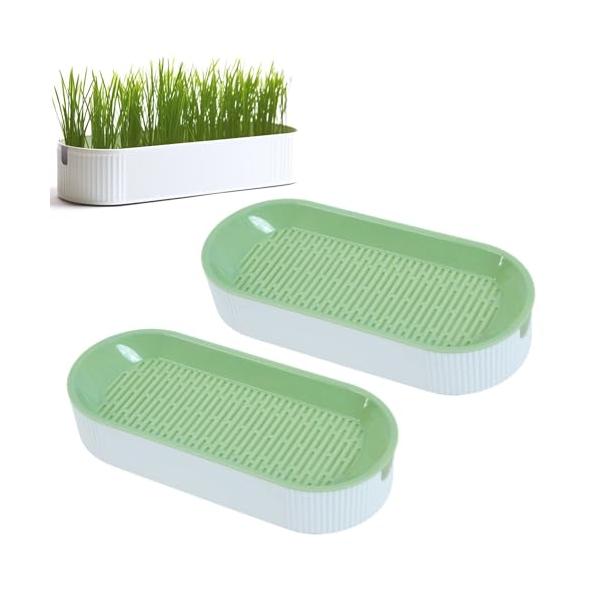 2個 猫草プランター 水耕栽培 栽培用の鉢 猫草プランター プラスチック 二重層デザイン 屋内外対応 通気性 多穴構造 無土栽培 屋内猫用猫草ボックス 便利なトレ
