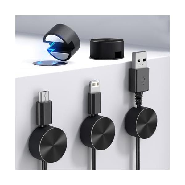 Maveek 超強磁力 マグネットケーブルホルダー 新型 磁 力 ホルダー ケーブルクリップ ケーブル管理システム 落下 紛失 防止 メタルプレート付き 両面テープ 多用