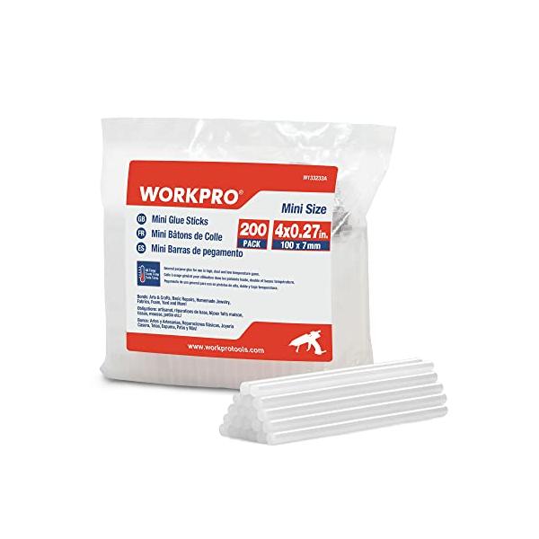 WORKPRO グルースティック グルーガン用スティック 200本 φ7mm*100mm 透明 ホットメルト 強力粘着 速乾 無臭 環境に優しい グルーガン ホットボンドガン ピタガ