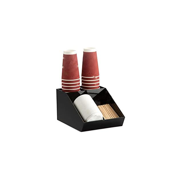 色：アクリル‐ブラックサイズ：2列斜め2ケース付口径10*までの使い捨てカップを収納できるコップホルダー。サイズ290x210x150mmデザイン性と使い勝手が両立、お手入れも簡単。カップや蓋やシュガーやミルクなどをまとめて収納可能喫茶店、...