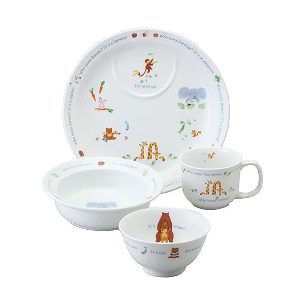 NARUMI(ナルミ) 子供用 食器セット みんなでたべよっ! 4点セット すくいやすい食器 出産祝い お食い初め 離乳食 ギフト オーブン 電子レンジ 食洗機対応 日本製