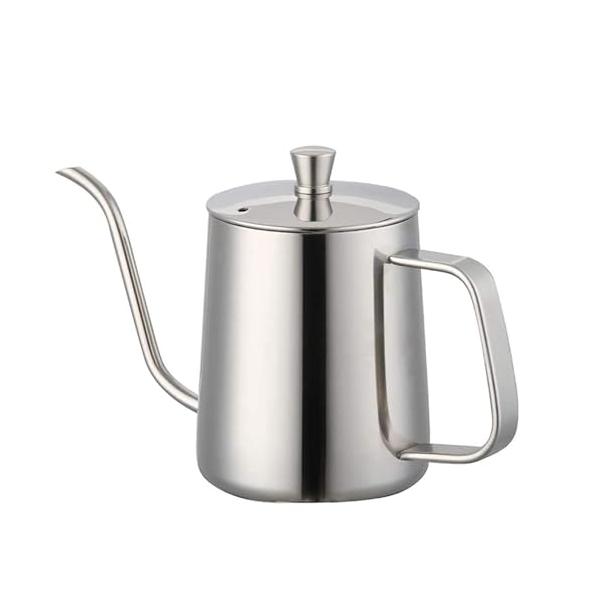 コーヒードリップポット 一人用 ドリップポット コーヒーポット キャンプ 直火 アウトドア コーヒーケトル 580ml 目盛り付き ステンレス 細口 銀色
