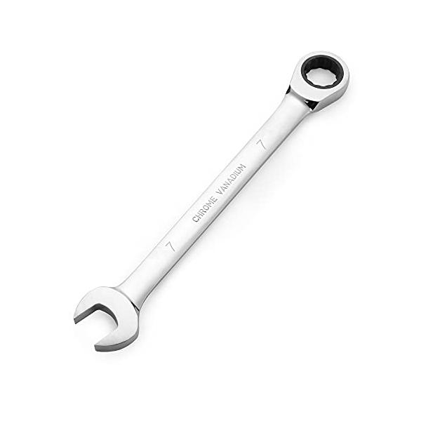ラチェットレンチ コンビネーションレンチ スパナ整備工具 7mm 作業 常備 車 バイク 各種メンテナンス対応 家具組み立て 鏡面仕上げ (7ｍｍ)