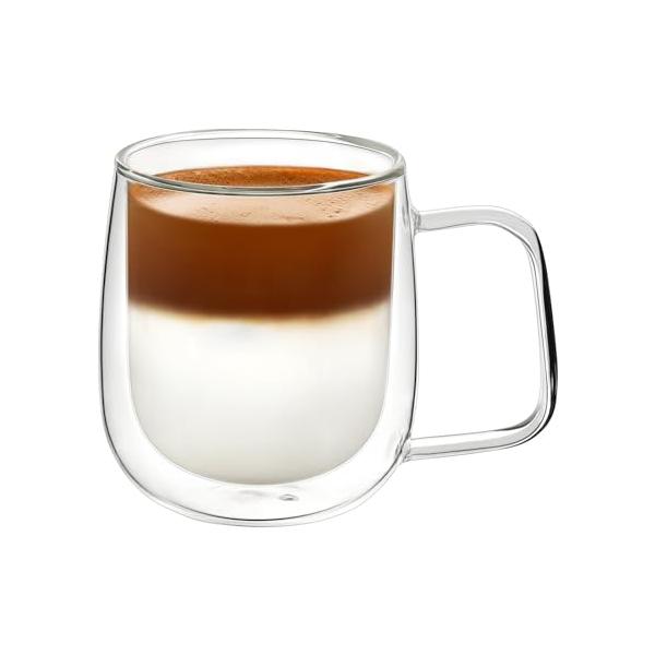 VKCHEF ダブルウォール グラスカップ 300ml 1個 二重構造 耐熱ガラス コーヒーカップ グラス マグコップ おしゃれ ティーカップ 保温 保冷 結露しない ギフト ガ