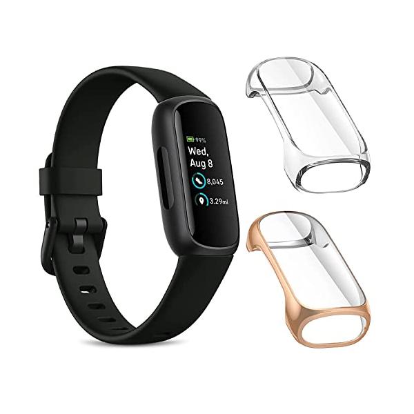 2枚セットケース適応 Fitbit Inspire 3,柔らかい TPU 全面保護カバー 擦り傷防止 軽量 カバー (ローズゴールド/透明)