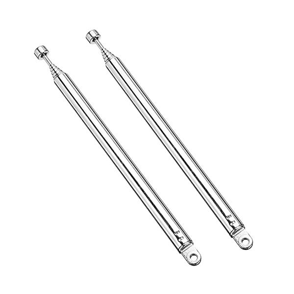 製品名 伸縮式アンテナ：7セクション。 全長 約74cm 収縮時：約14.7cm  、重量：14グラム。 素材 ステンレス鋼、黄銅； カラー：シルバートーン。 取り付けが簡単 テレビやFMラジオの受信アンテナが破損した場合の交換用アンテナと...