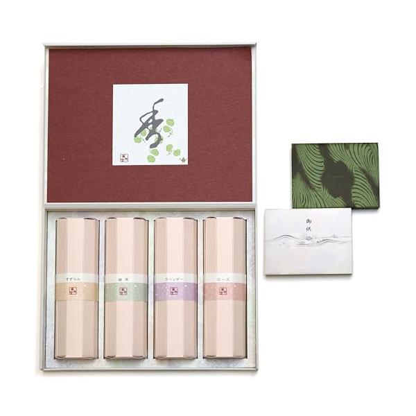 初盆 お供え 線香 ギフト 贈答用  花かおり4種 白檀 御供 内のし お悔やみ 四十九日 一周忌 日本製 煙が少ない