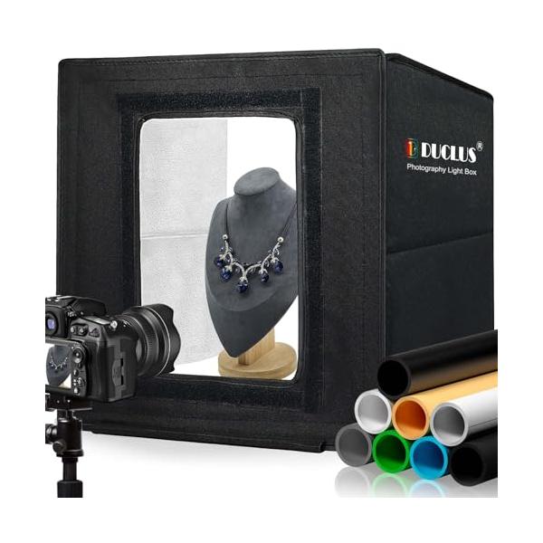 DUCLUS 撮影ボックス 40cm 撮影ブース 折りたたみ、Light Box 簡易 写真スタジオ 調光可能な160個のLEDライト、8枚背景 商品撮影用キット