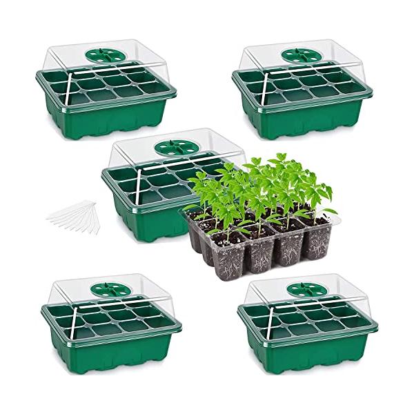 * 仕様 素材：プラスチック。サイズ：19*14.5*11cm。パーツリスト：育苗ポット*5 各12セル 、ラベル*100* 発芽率の向上 プラスチックシードトレイの調整可能な通気孔を通して、温度と湿度を調整し、蒸発を減らし、発芽プロセスを...