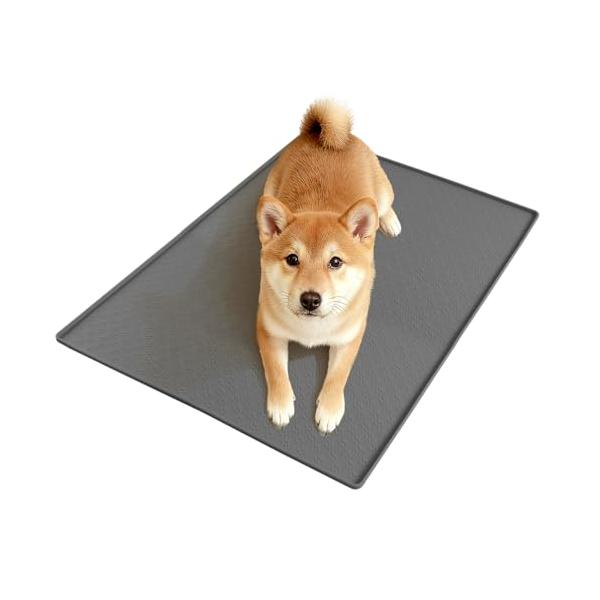 Pawtasy 大型犬 トイレトレー ワイド シリコン ペット トイレマット 80x60cm  可愛い肉球柄 & エッジ加工で漏れ  防水 洗える 犬用 トイレ ペットマット(グ