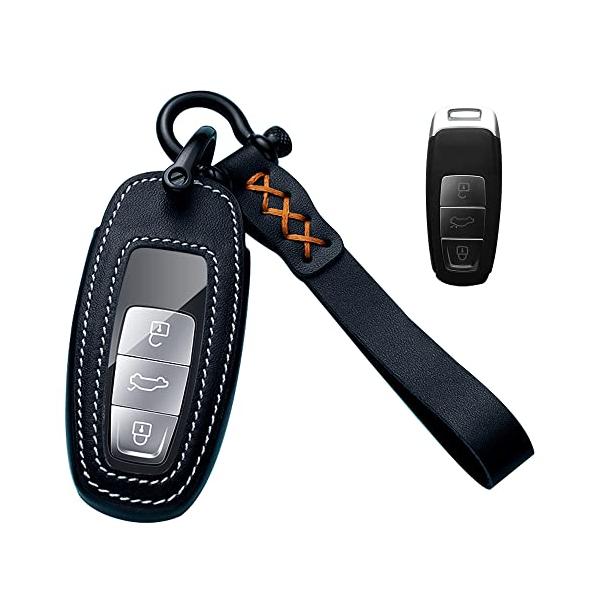 [LETINGFAR] キーケース アウディ用 スマートキーケース キーカバー D本革 TPU アウディ専用設計 3ボタン キーホルダー アウディ専用 A6LA