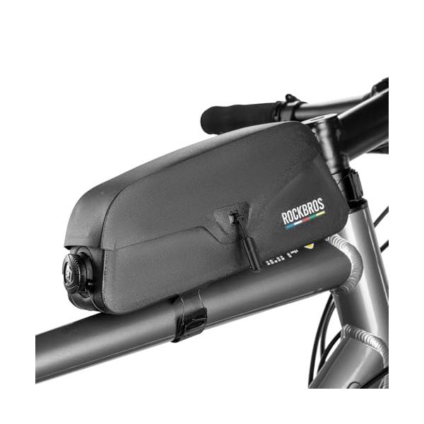 ROCKBROS-ROAD TO SKY トップチューブバッグ 自転車 バッグ 防水 小物収納 マグネット開閉 取り付け簡単 ツイストレースシステム 自転車フレームバッグ スリム