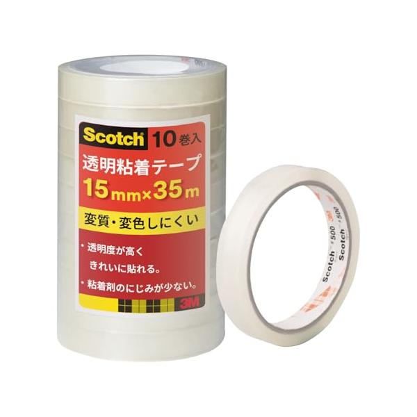 3M スリーエム スコッチ セロハンテープより変色しにくい 透明テープ 大巻 10巻入 15mm*35m 500-3-1535-10P
