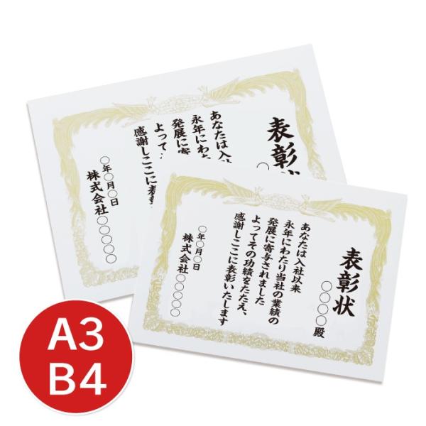 賞状 表彰状 会社 店舗 表彰 賞状印刷 賞状用紙 A3 B4 名入れ賞状 記念 お祝い お礼 送料無料 あすつく対応 紙ってるyahoo 店 通販 Paypayモール