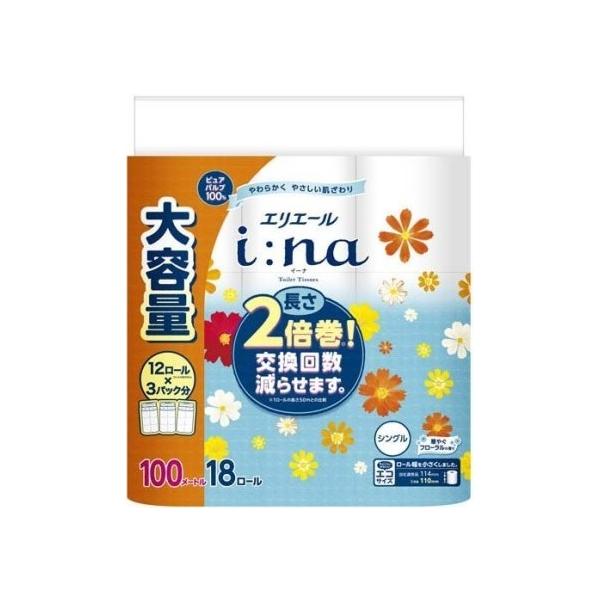 大王製紙　エリエール　イーナ　トイレット2倍巻き　18ロール　シングル　4パック入り　まとめ買い　送料無料