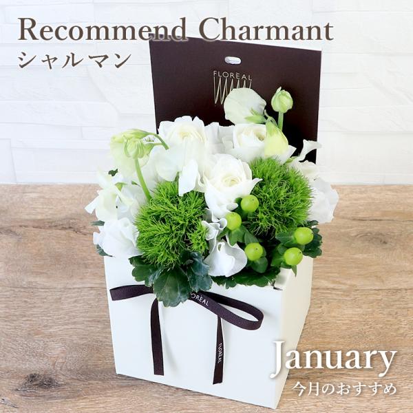 【フロレアルオリジナルのボックスアレンジメント】■サイズW16cm H24cm■商品内容フロレアルOnlineShop東京・銀座は、大人の男女にふさわしい、よりスタイリッシュな花のあるライフスタイルをご提案するショップです。1月のリコメンド...