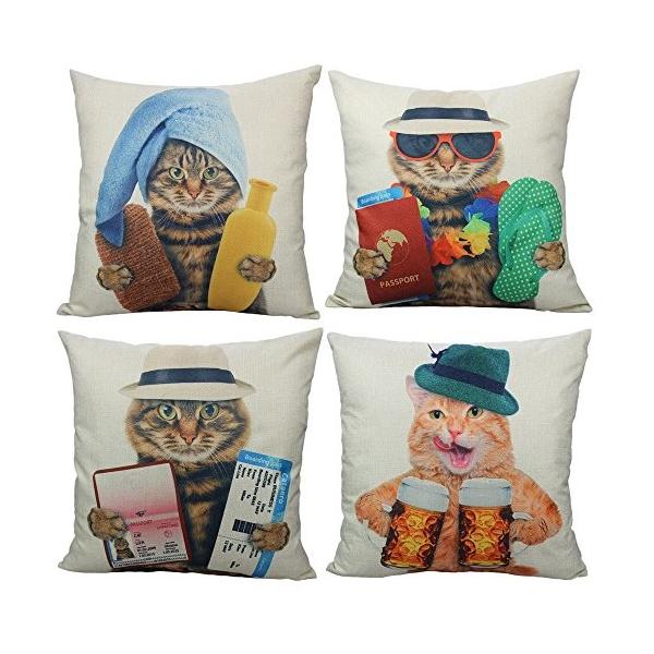 All Smiles クッションカバー 猫 顔 おしゃれ モダンクッション かわいい イン 猫雑貨 お気にいる リネン製 デザイン 車用 面白い 動物柄