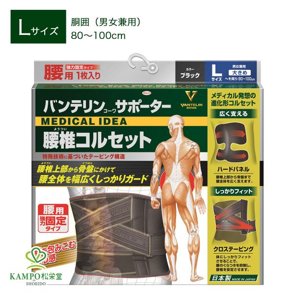 バンテリン コーワ サポーター 腰椎 コルセット L 大きめ サイズ 腰痛 腰 骨盤 通気性 ブラック 黒 男女兼用 プレゼント テーピング ベルト 興和