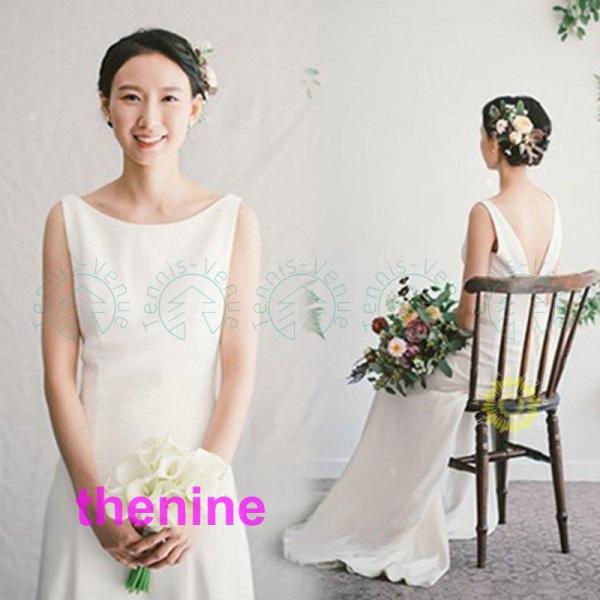 ウェディングドレス 結婚式 二次会 ホワイト 花嫁 白ワンピース ロング丈ドレス 披露宴 シンプル 前撮り ウエディングドレス Aラインドレス 袖なし