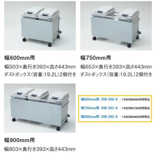 在庫あり】ダストボックス付きワゴン DW-201-9 間口W750用 KSOW075KW