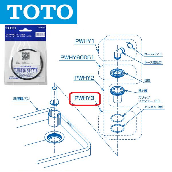 他サイト： TOTO　PWHY3　部材 洗濯機パントラップ用ワッシャ―＆パッキン　〇の商品画像