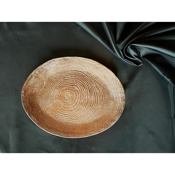 年輪プレート(楕円)/津軽金山焼 金山焼 陶器 角 木目 木 模様 手作り