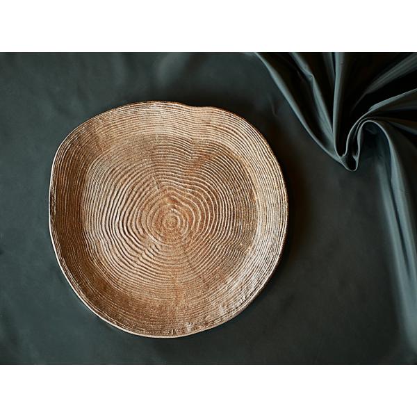 年輪プレート(杉)/津軽金山焼 金山焼 陶器 角 木目 木 模様 手作り