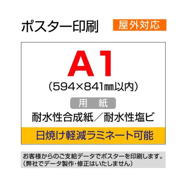 ポスター印刷 (屋外用/耐水紙) A1 (594×841mm以内)