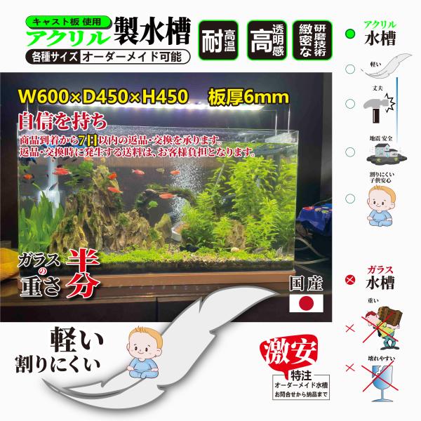 アクリル水槽 可動式セパレートタイプ 600×300×450 分類 可動式