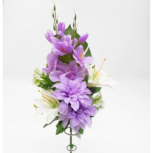【造花 仏花】造花 仏花・盆花 紫 白 42cm（仏壇 お墓 お供え花 供花 白ゆり 紫ダリア ）