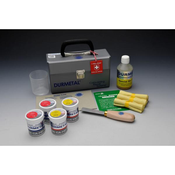 ベロメタル スーパーラピッドキット500g【セット内容】スーパラピッド250ｇ（ベース剤+活性剤） ｘ 2組クリーナー250ｍｌ補強テープ1ｍ巻×3本 混合板１枚混合用ヘラ１本コップ１個バッグ入り