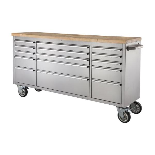 ツールキャビネット シルバー DIS-394 ■サイズ(cm)：W199×D49×H95(天板W184×D49) ■素材：ステンレス 天然木(ラバーウッド) ウレタン塗装◆◆当商品は送料都度見積商品のため注文確定後ご連絡いたします。事前の確...