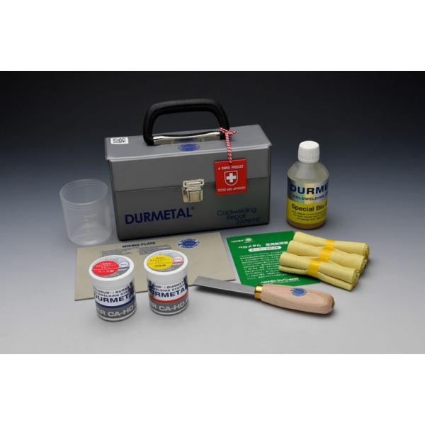 ベロメタル スーパーラピッドキット250g【セット内容】スーパーラピッド250ｇ（ベース剤+活性剤）クリーナー250ｍｌ補強テープ1ｍ巻×3本混合板１枚混合用ヘラ１本コップ１個バッグ入り