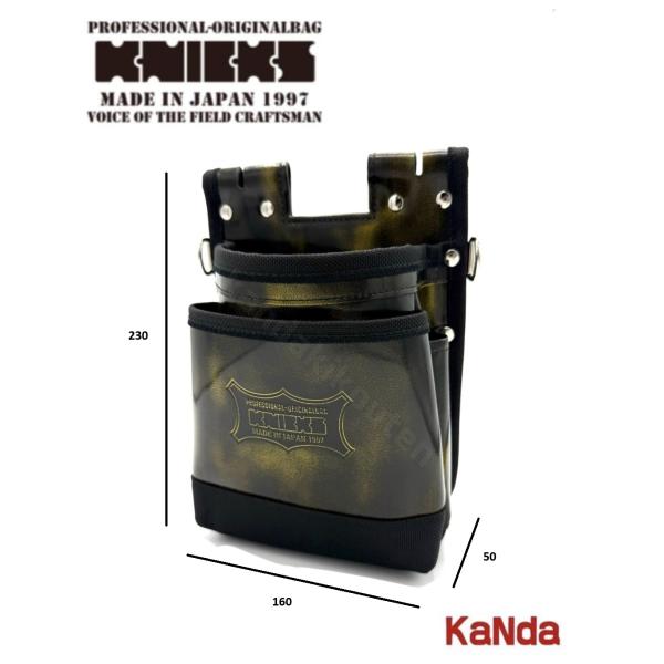 鳶職向仕様ツーウェイタイプガラス革2段腰袋【イエロー】●縁・底は全てバリスティック生地巻き●背台部ベルトループ付き／後付きベルト取付可能■全長230×横幅160×奥行50mm